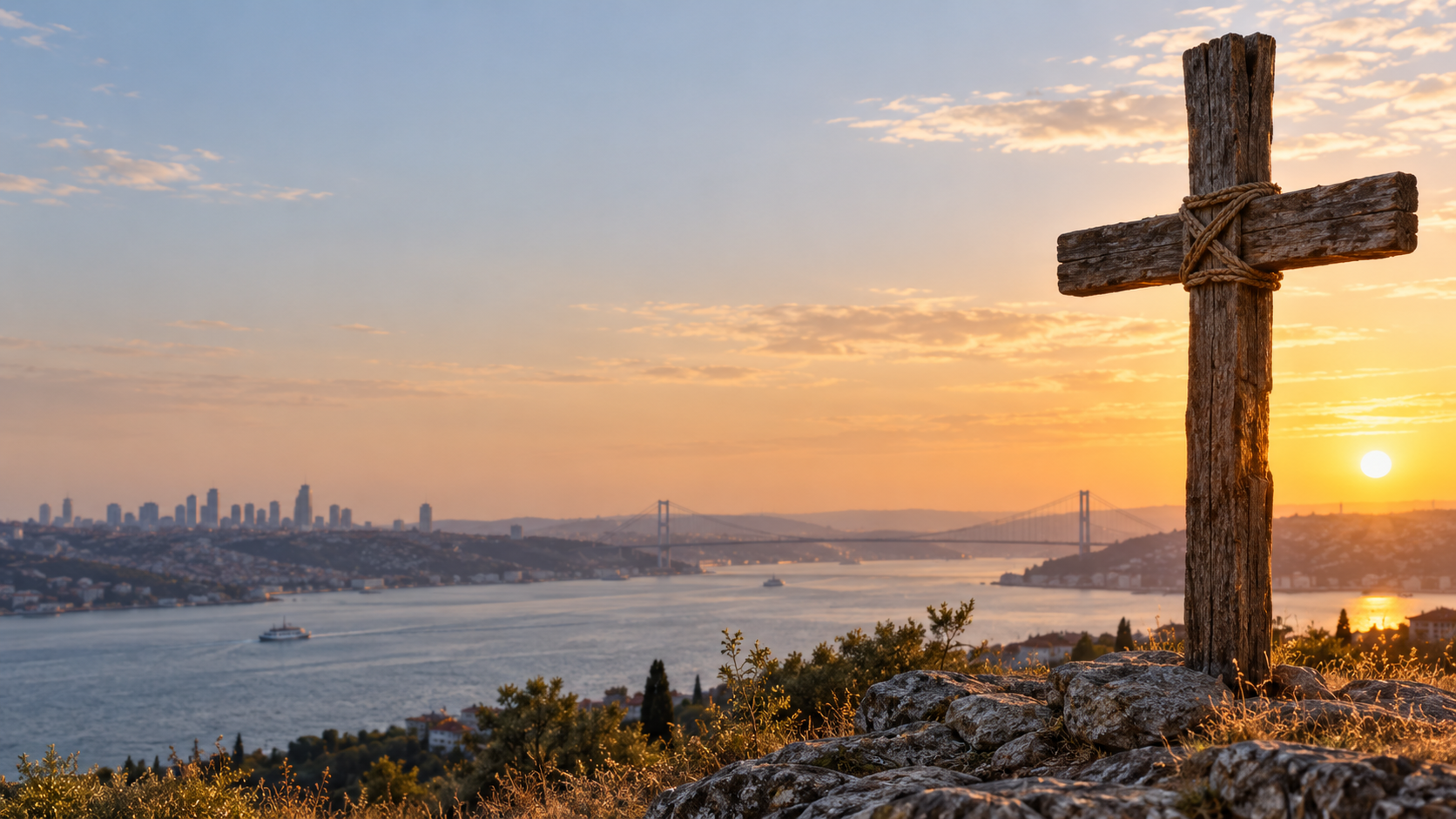 İstanbul Boğazı üzerinde ahşap haç